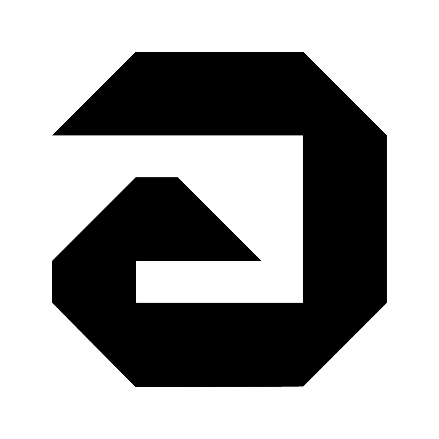 Black octagonal Modulo letter 'a' with chamfered corners, on white
