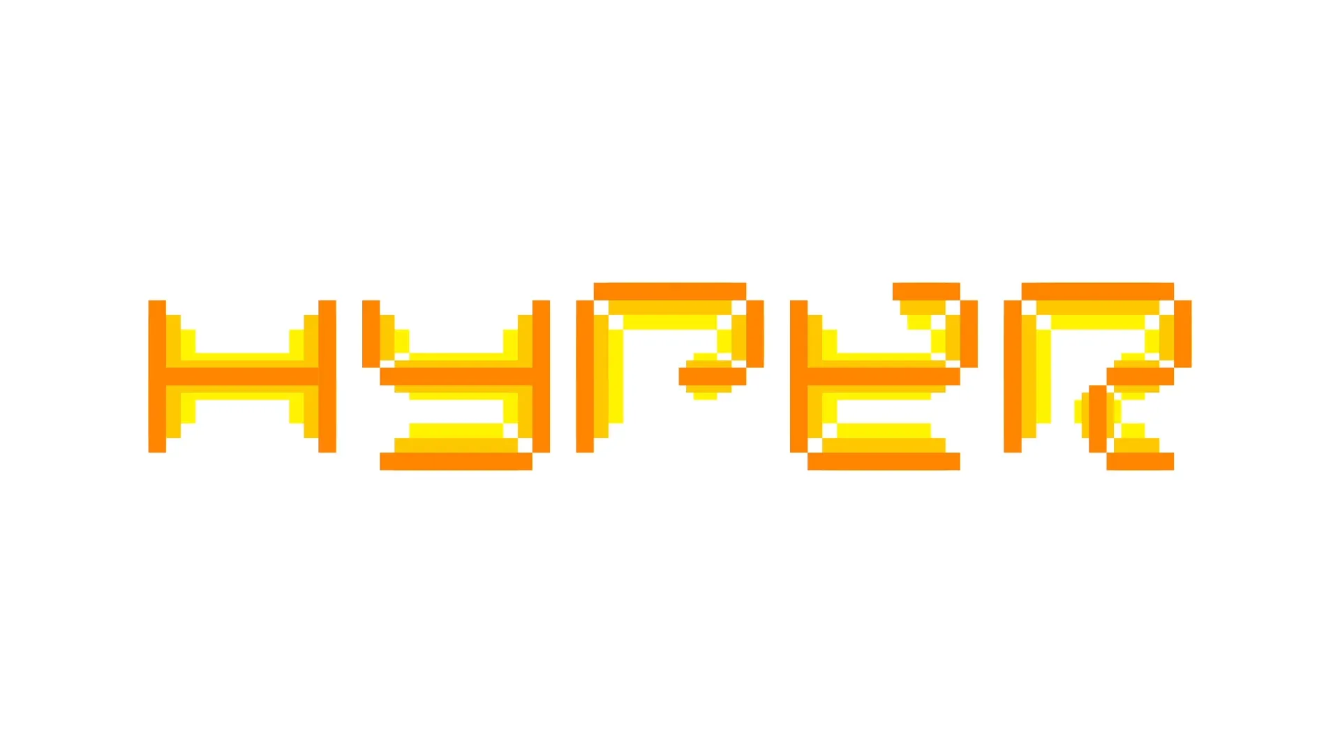 The word 'HYPER' set in pixelated Modulo letters shaded in orange and yellow on white