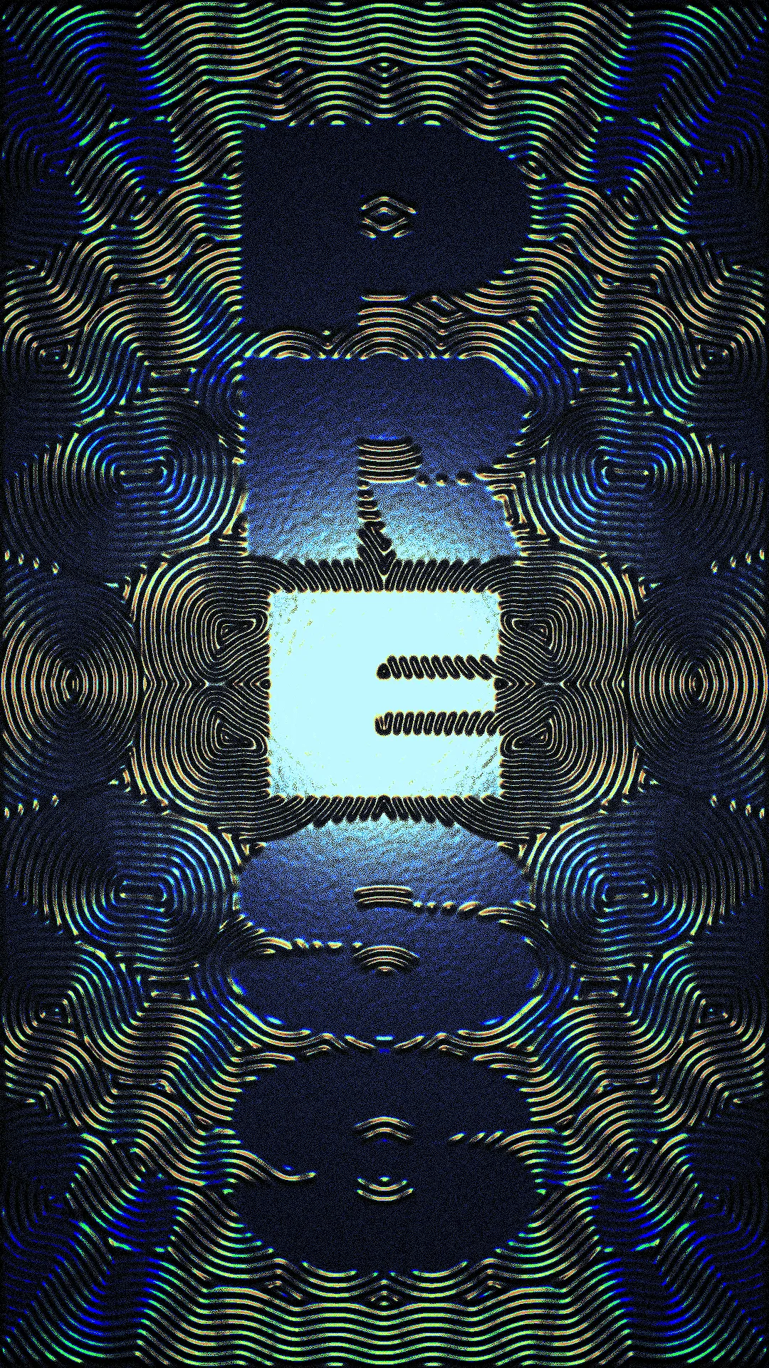 Vertical image of the letters P, R, E and S stacked in a dark blue field, surrounded by gold and green concentric fingerprint-like ripples